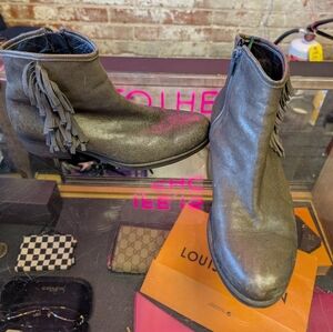 Real leather Spanish Made Fringe Ankle Boots - Grayish brown